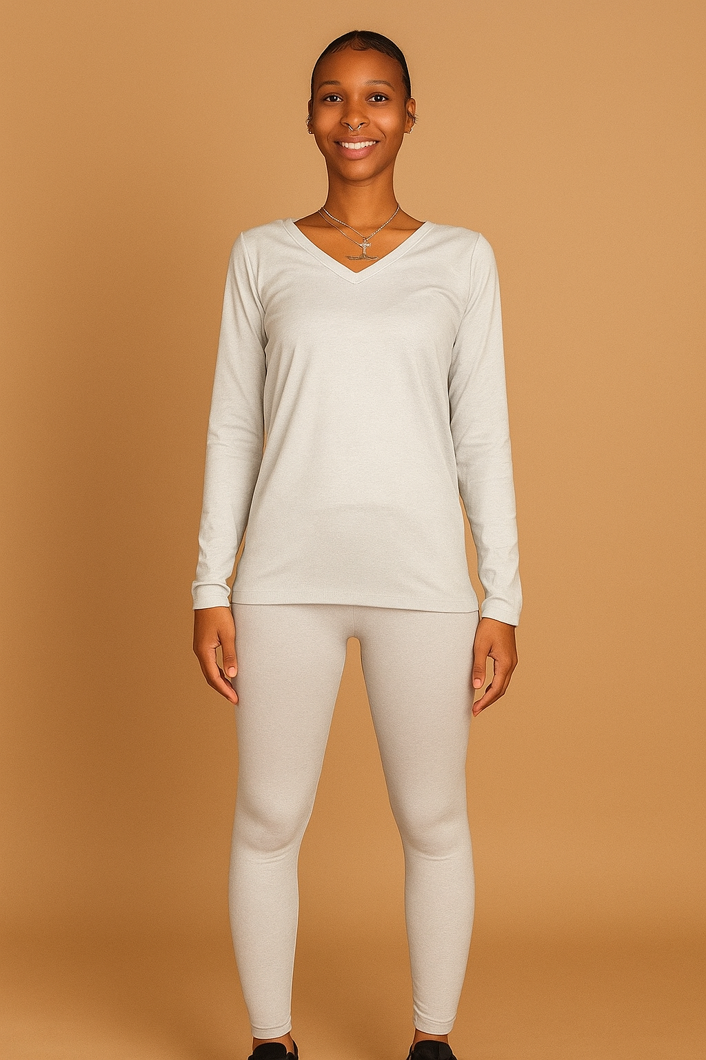 Brushed Microfiber Long Sleeve V-Neck