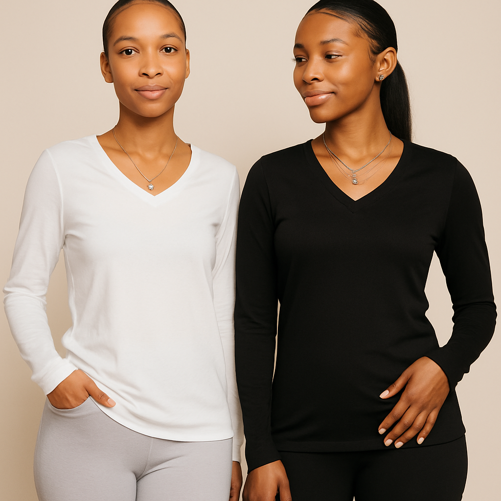 Brushed Microfiber Long Sleeve V-Neck