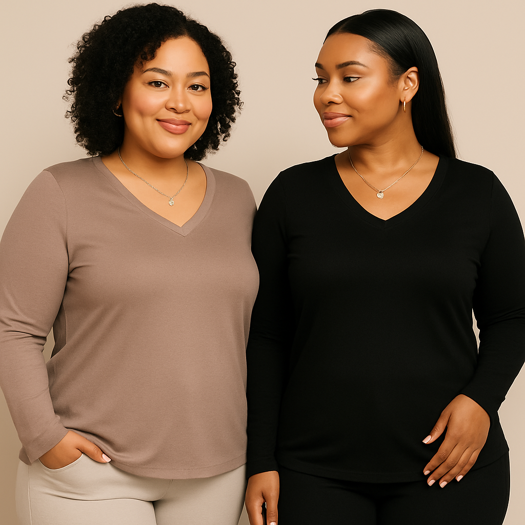 Plus Brushed Microfiber Long Sleeve V-Neck