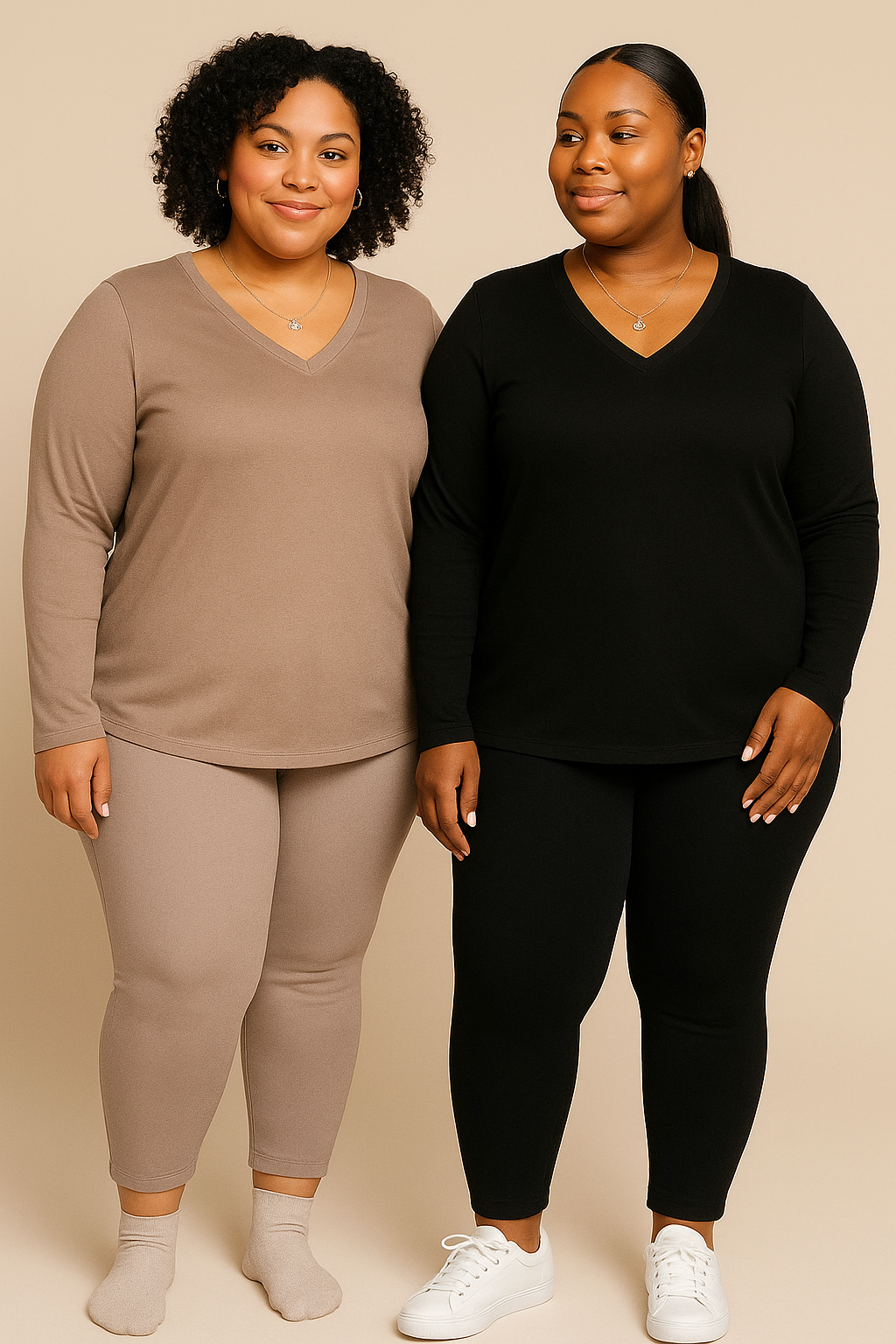 Plus Brushed Microfiber Long Sleeve V-Neck