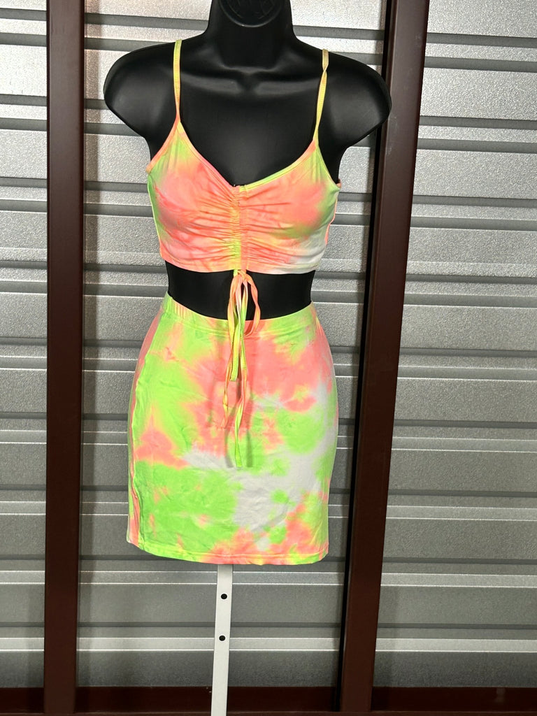 Rae 2 - Piece Yellow Tie - dye skirt set - QueenzReign